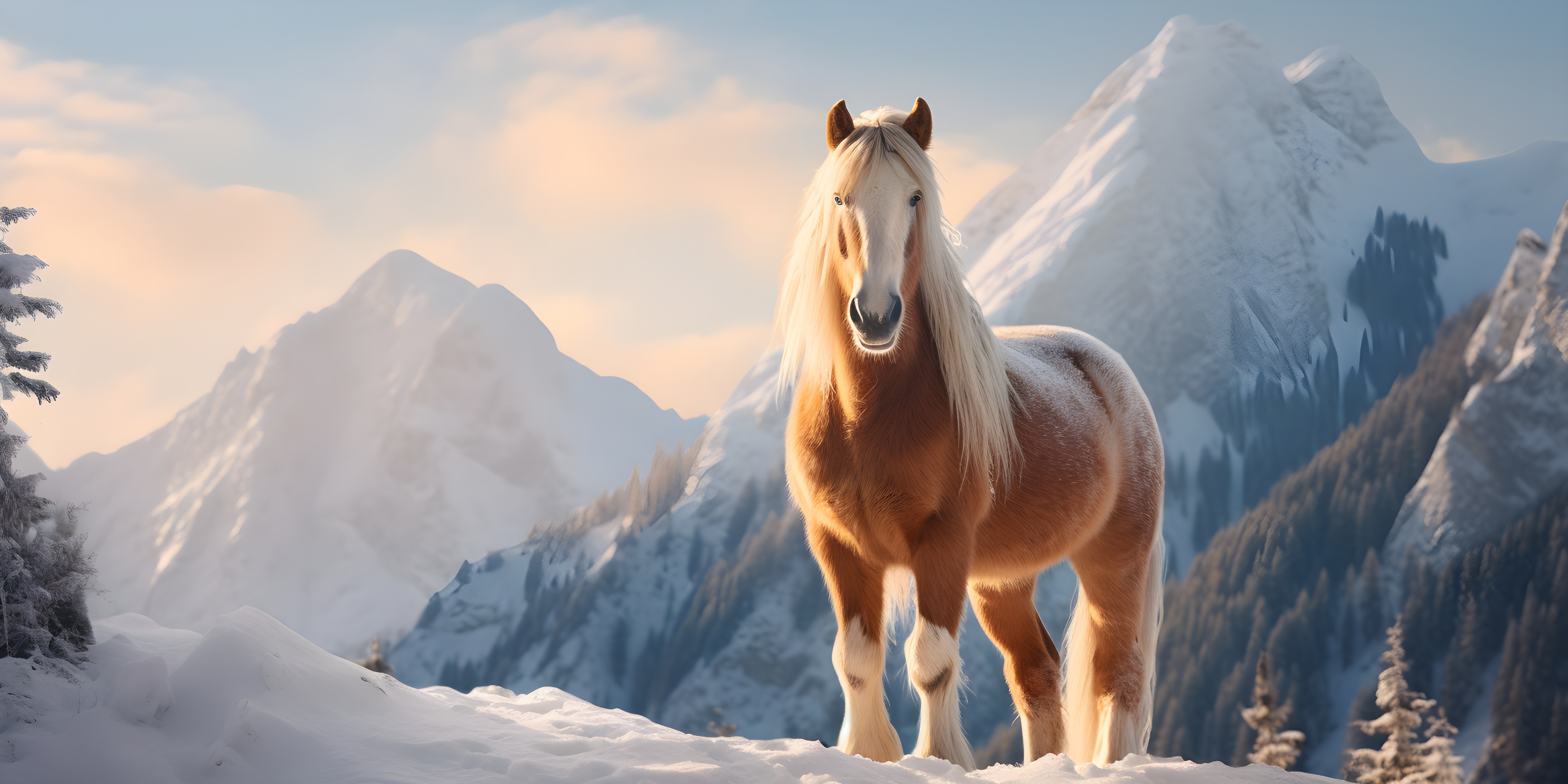 pferd auf schneebedecktem berg